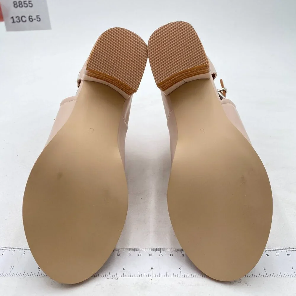 FSJ Apricot Peep Open Toe Cut Out Buckle Comfortable Block Low Heel Ankle Bootie - Picture 7 of 8